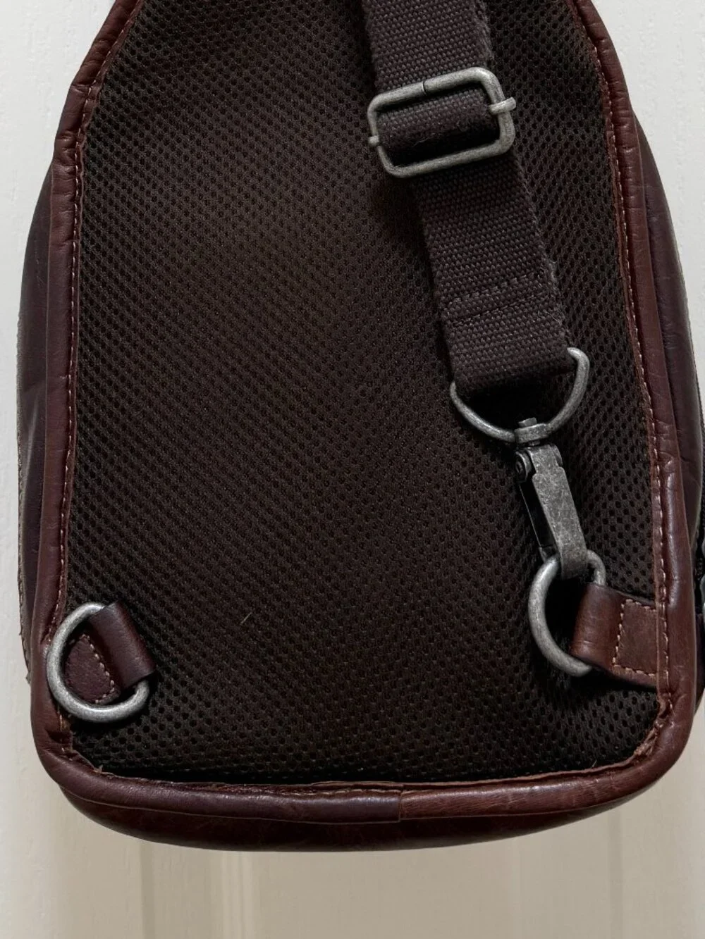 Jack Georges Leather Crossbody Backpack Brown Zip Closure Adjustable Strap Boho